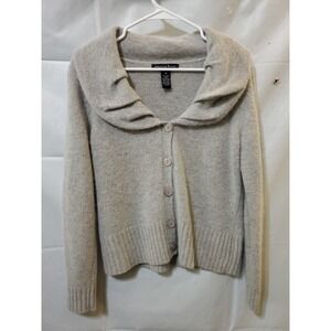 Marina Luna Lamb Angora Wool sweater Gray Collar Button Down Soft Cosy Short M